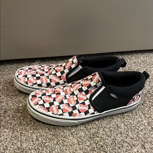 Vans Kids Slip-On Sneakers - Black, Red, and White